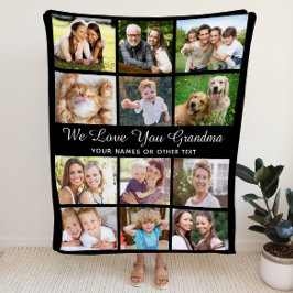 おばあちゃん12フォトコラージブラック フリースブランケット