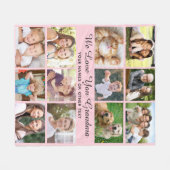 おばあちゃん12フォトコラージュピンク フリースブランケット (正面(横))