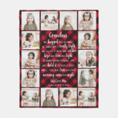 おばあちゃん14写真コラージュ赤バッファロープレイド フリースブランケット (正面)