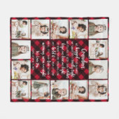 おばあちゃん14写真コラージュ赤バッファロープレイド フリースブランケット (正面(横))