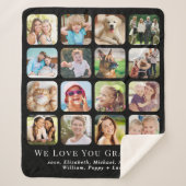 おばあちゃん16ブラックフォトコラージュ シェルパブランケット (正面)