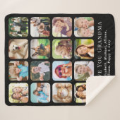 おばあちゃん16ブラックフォトコラージュ シェルパブランケット (正面(横))