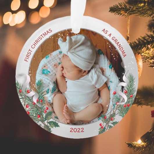 おばあちゃん1stクリスマスクラシックシルバープラントフレーム オーナメント