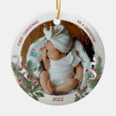 おばあちゃん1stクリスマスクラシックシルバープラントフレーム セラミックオーナメント (正面)