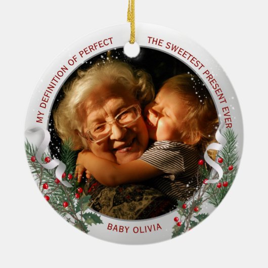 おばあちゃん1stクリスマスクラシックシルバープラントフレーム セラミックオーナメント (裏面)