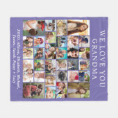 おばあちゃん30フォトコラージパープル フリースブランケット (正面(横))