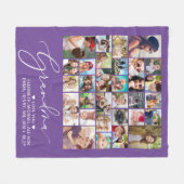 おばあちゃん30フォトコラージパープル フリースブランケット (正面(横))