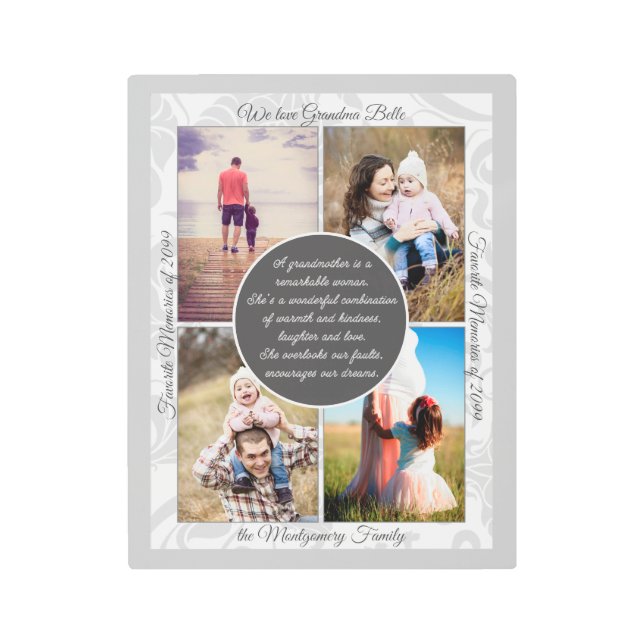 おばあちゃん4の写真の名前とメッセージの愛情のあるメモリ メタルプリント (正面)