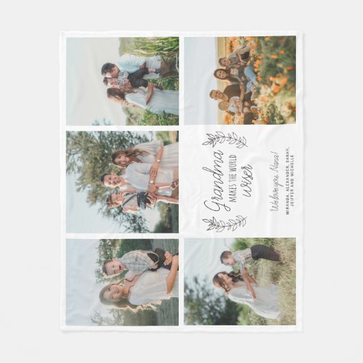 おばあちゃん5フォトコラージュのスクリプト文字 パーソナライズされた フリースブランケット (正面)
