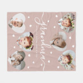 おばあちゃん6フォトコラージュエレガントスクリプトほこりっぽいピンク フリースブランケット (正面(横))