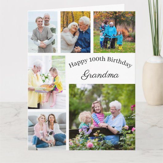 おばあちゃん6フォトコラージュ任意の年齢の大きな誕生日 カード (正面)