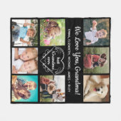 おばあちゃん8フォトコラージブラック フリースブランケット (正面(横))