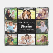 おばあちゃん8フォトコラージブラック フリースブランケット (正面(横))