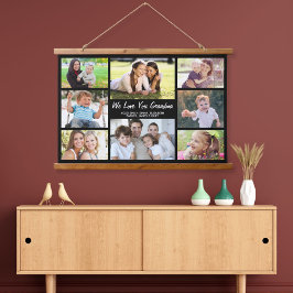 おばあちゃん8フォトコラージブラック 吊り下げ型タペストリー