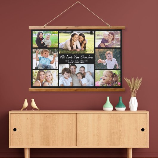 おばあちゃん8フォトコラージブラック 吊り下げ型タペストリー