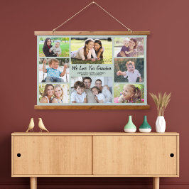 おばあちゃん8フォトコラージュセージグリーン 吊り下げ型タペストリー