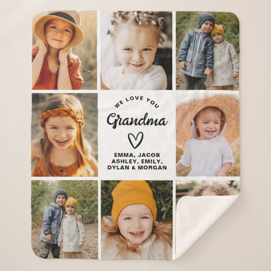 おばあちゃん8フォトコラージュ文字ギフトパーソナライズされた シェルパブランケット (正面)