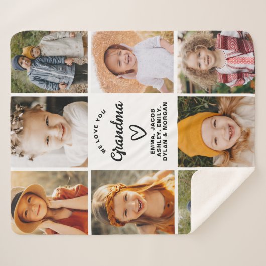 おばあちゃん8フォトコラージュ文字ギフトパーソナライズされた シェルパブランケット (正面(横))
