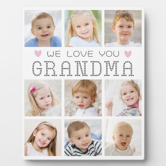 おばあちゃん9フォトコラージュハートカスタムカラー フォトプラーク (正面)