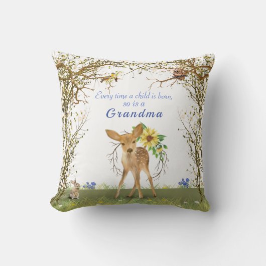 おばあちゃん&おじいちゃんフクロウバニーフラワーズ クッション (正面)