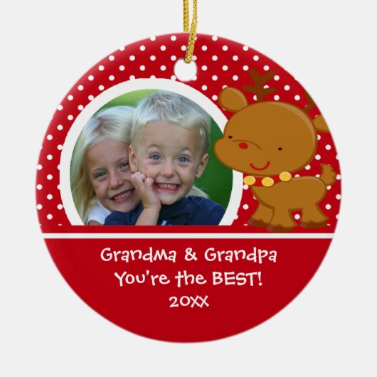 おばあちゃん おじいちゃん 写真 トナカイ クリスマス オーナメント (正面)