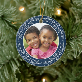 おばあちゃん&グランドパネイビーブルークリスマス写真 セラミックオーナメント