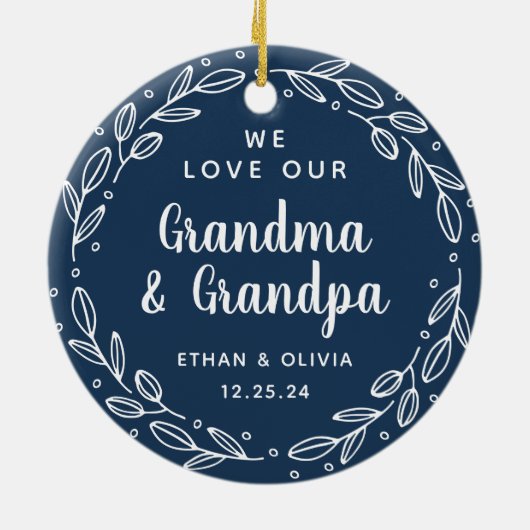 おばあちゃん&グランドパネイビーブルークリスマス写真 セラミックオーナメント (裏面)