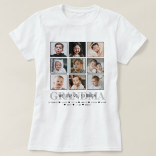 おばあちゃん/ナナ/その他9枚の写真付きコラージュのメッセージと名前 Tシャツ