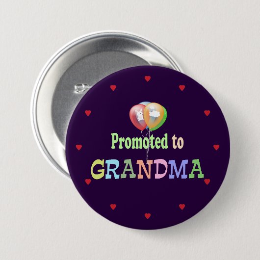 おばあちゃん、バルーンお祝いに昇格 缶バッジ (正面&裏面)