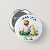 おばあちゃん |ベビーと彼の犬の赤ちゃんシャワー 缶バッジ (正面&裏面)