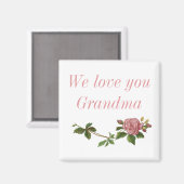 おばあちゃん、ヴィンテージピンクローズ大好き マグネット (正面/裏面)