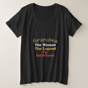 おばあちゃん 伝説の女 悪影響 プラスサイズTシャツ