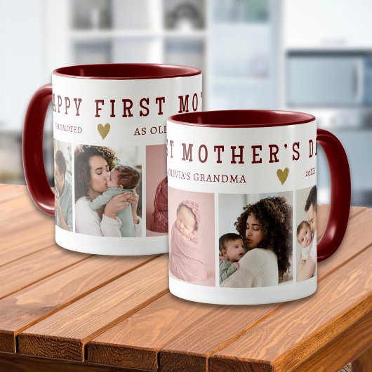 おばあちゃん 初めての母の日おめでとう 1st+Mothers+Day 5枚の写真 ワインレッド マグカップ