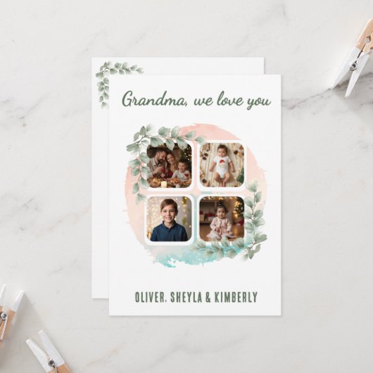 おばあちゃん 愛してる 6 写真 コラージュ ユーカリ カード (正面/裏面インサイチュ)