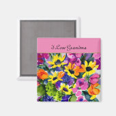 おばあちゃん – 私はおばあちゃん、水色の花が大好き、 マグネット (正面/裏面)