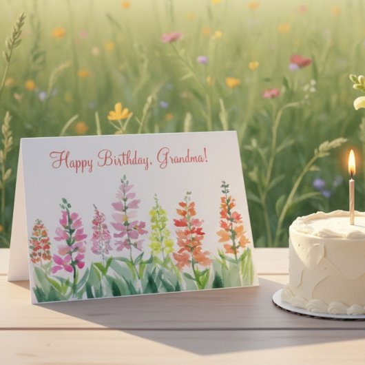 おばあちゃん 誕生日 キンギョソウ 水彩 花柄 カード