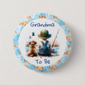 おばあちゃん | 魚釣りをテーマにしたベビーシャワー 缶バッジ (正面)