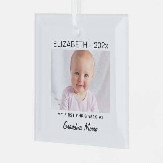 おばあちゃん/pa 1stクリスマス、ベビー写真記念 ガラスオーナメント (正面左)