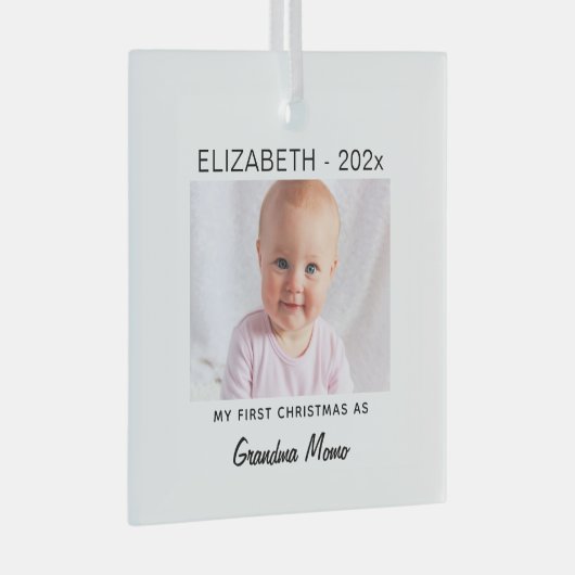 おばあちゃん/pa 1stクリスマス、ベビー写真記念 ガラスオーナメント (正面右)