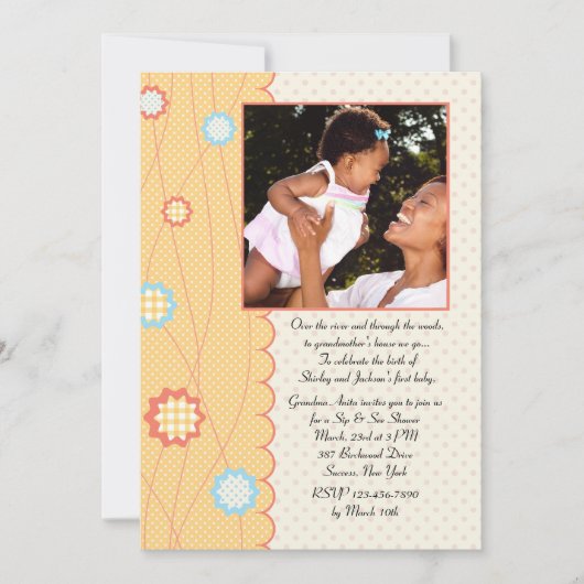 おばあちゃんsipとシーベイビーシャワー招待状 招待状 (正面)