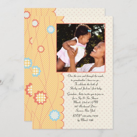 おばあちゃんsipとシーベイビーシャワー招待状 招待状 (正面/裏面)