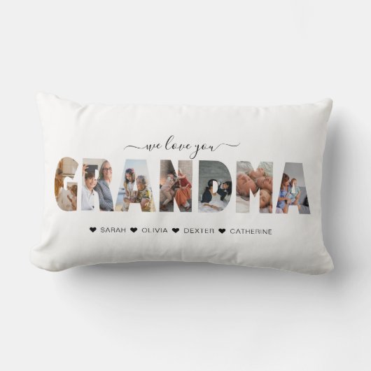 おばあモダンちゃんの写真コラージュメッセージが大好き  ランバークッション (正面)