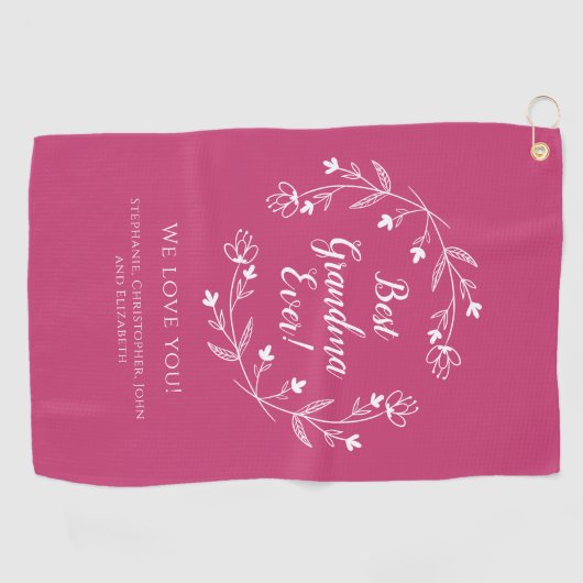 おばあ最高のあん常ゴルファー記念グランドキッズピンク ゴルフタオル (横)