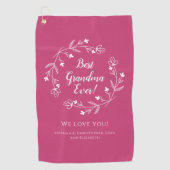 おばあ最高のあん常ゴルファー記念グランドキッズピンク ゴルフタオル (正面)