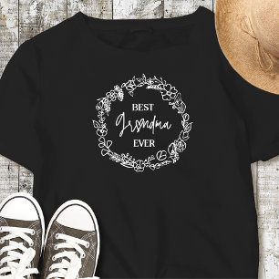 おばあ最高のあーん花リースブラックTシャツ トライブレンドＴシャツ