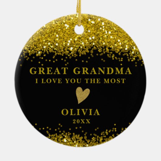 おばあ素晴らしちゃん写真黒金ゴールドメリークリスマス  セラミックオーナメント (裏面)