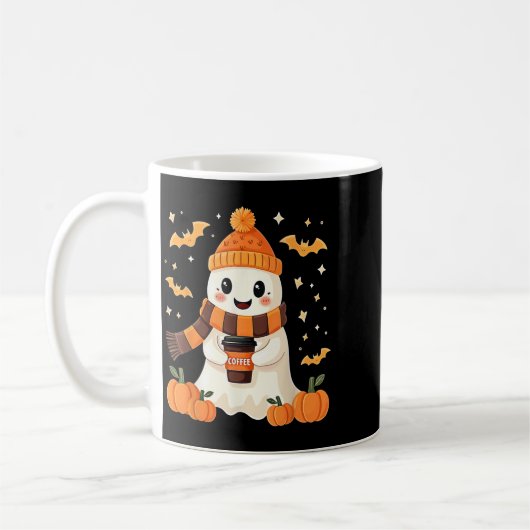 おばけがコーヒーを飲む ハロウィン かわいいおばけ アイスコーヒー コーヒーマグカップ (左)