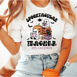 おばけだらけの先生 カスタムネーム かわいいハロウィン Tシャツ