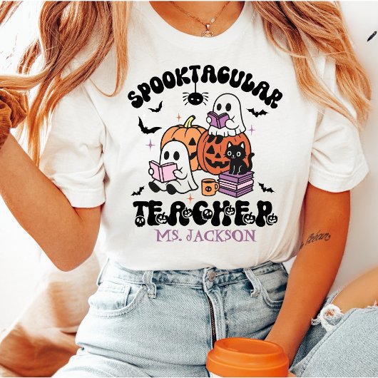おばけだらけの先生 カスタムネーム かわいいハロウィン Tシャツ