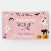 おばけちゃん1歳ハロウィンバースデー おめでとう ピンク 横断幕 (横)